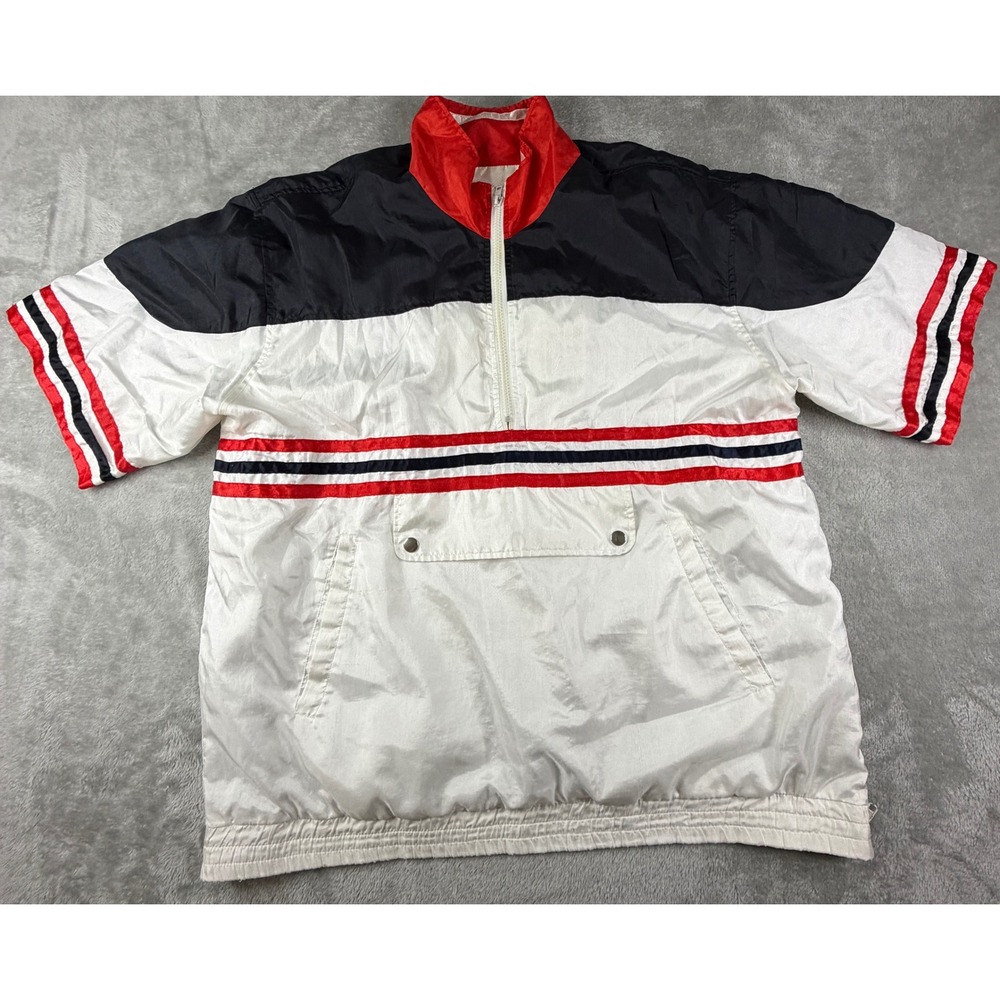 AST Sportswear Windbreaker Pullover Mens XL White Black Red Short Sleeve Vintage